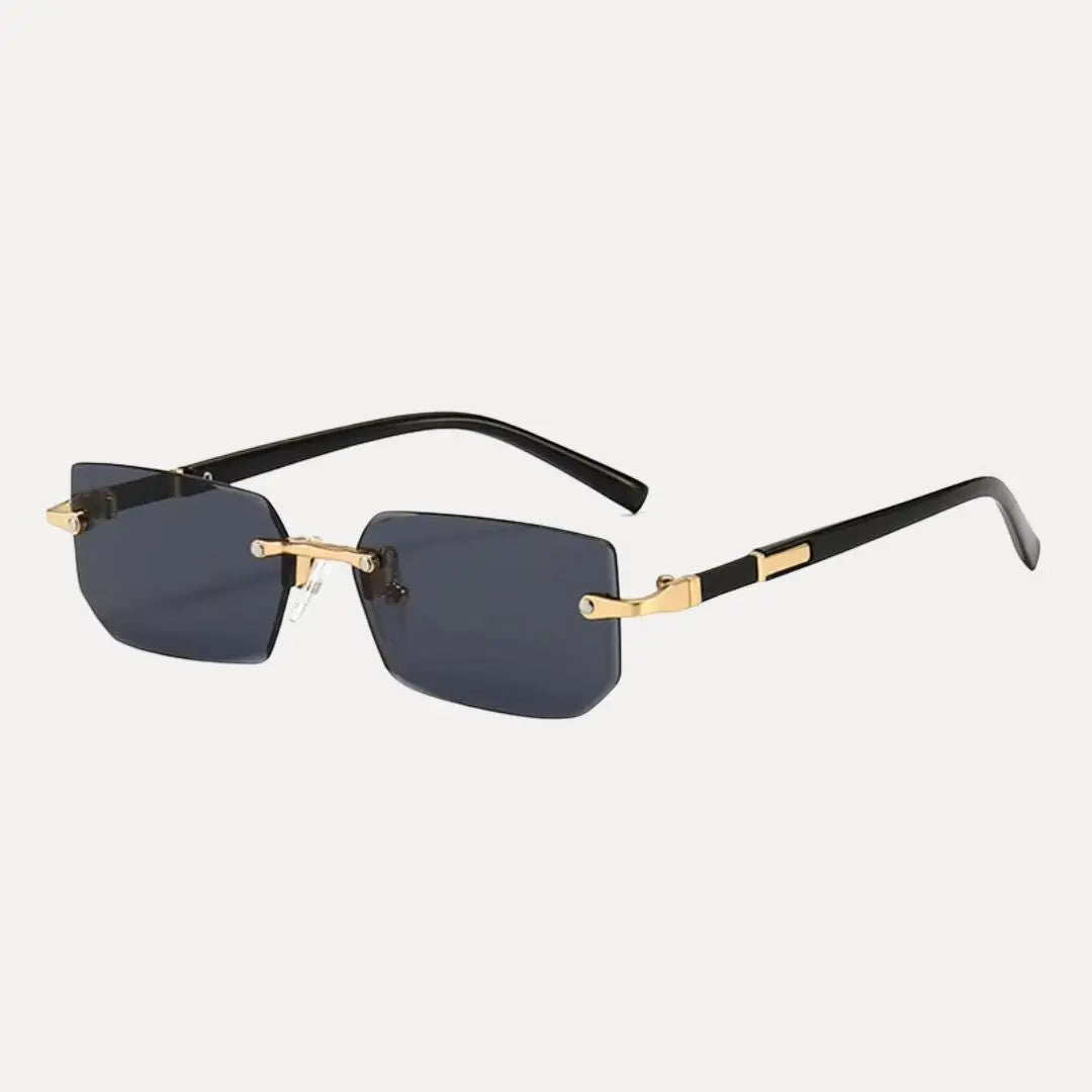 Stylish men's rimless rectangle sunglasses, gold frame. Versatile fashion accessory for modern looks.