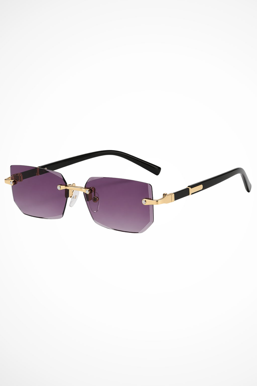 Fashionable rimless men's rectangle sunglasses with elegant gold accents for a stylish look.