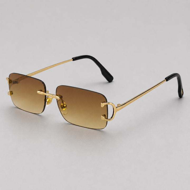 Stylish men's minimalist rimless rectangle sunglasses, a modern summer accessory for any sunny day.