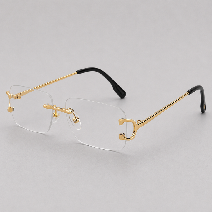 Lightweight men's rimless rectangle sunglasses featuring gradient lenses & a durable metal frame for comfort.