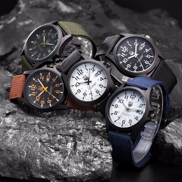 Men's outdoor sport watch with comfortable black silicone strap and sturdy stainless steel case. Water-resistant.