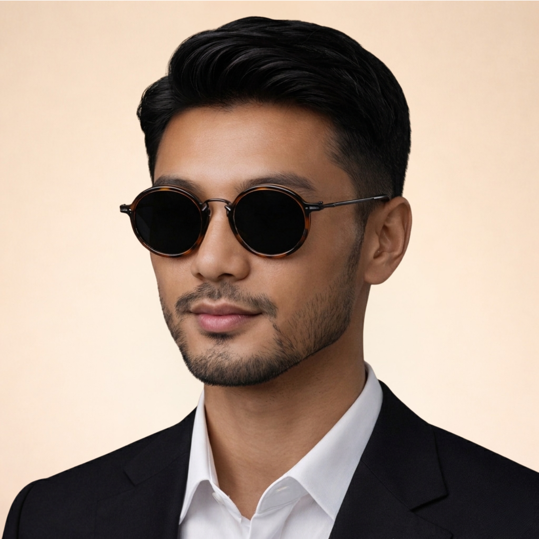 Durable vintage metal frame men's round polarized sunglasses, premium anti-glare eyewear.