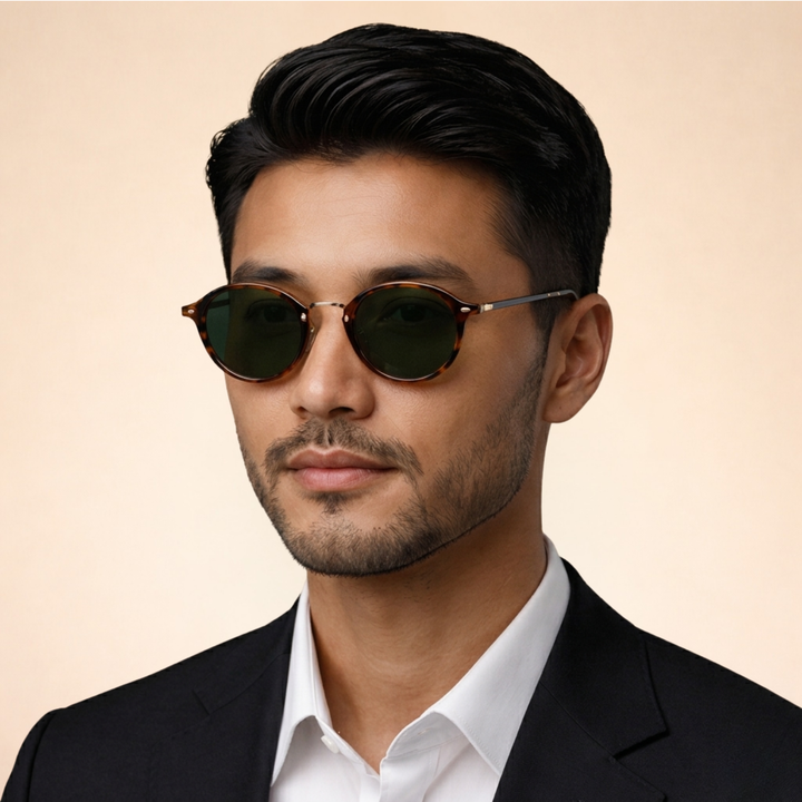 Perfect men's fashion accessory: round polarized sunglasses with a vintage metal frame. Anti-glare.