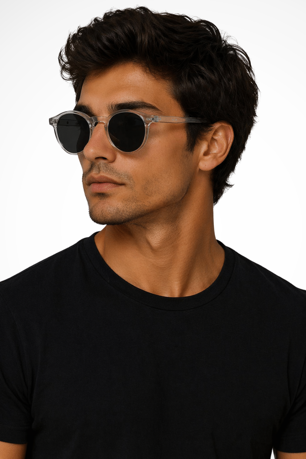 Men's round retro slim frame sunglasses for a classic vintage look.