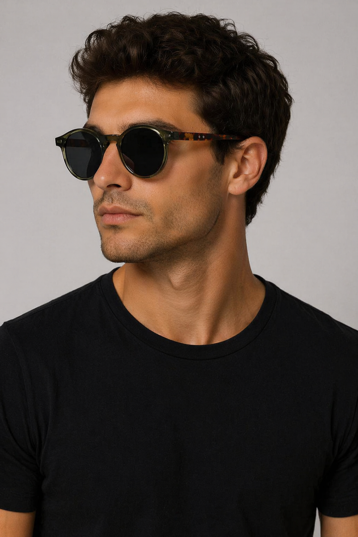Men's retro round slim frame sunglasses, must-have fashion accessory for vintage eyewear lovers.