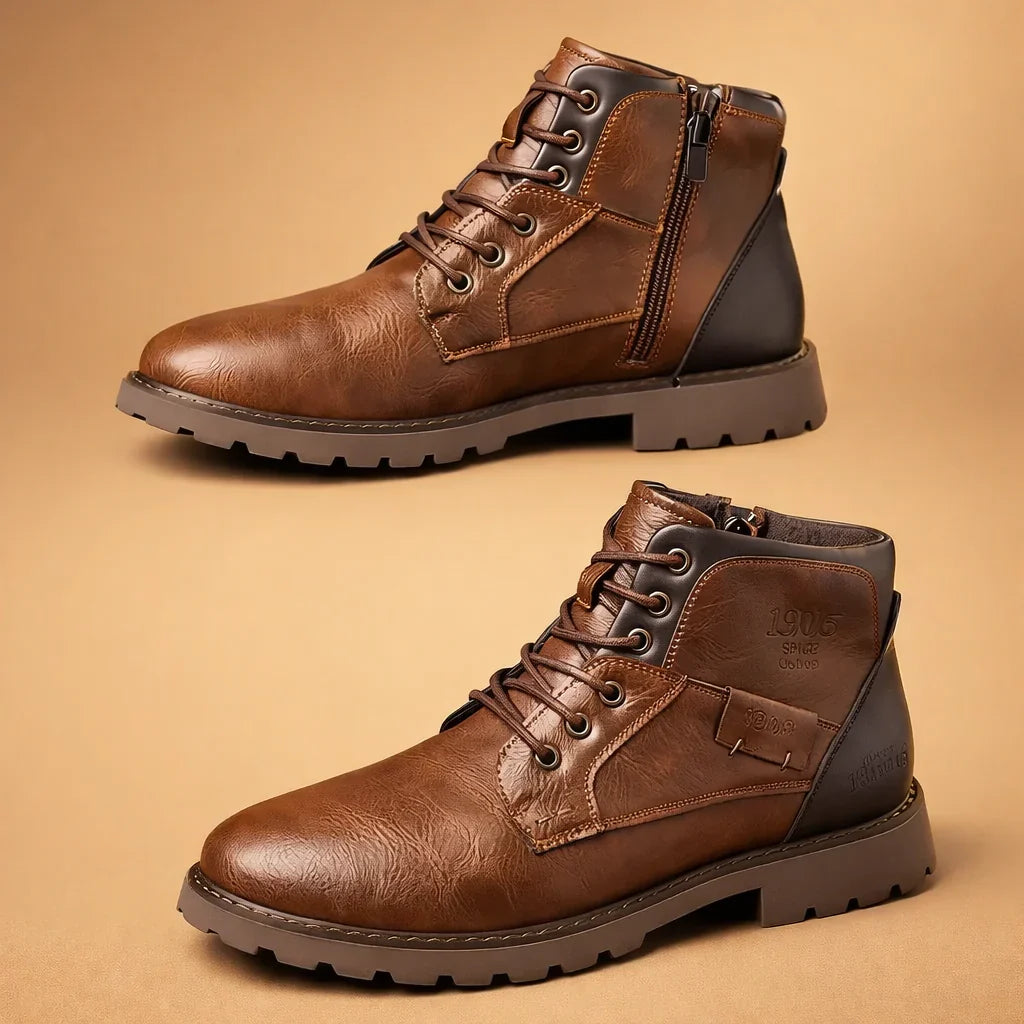 Stylish men's brown dress boots featuring side zip. Ideal for smart casual, business or formal everyday wear.