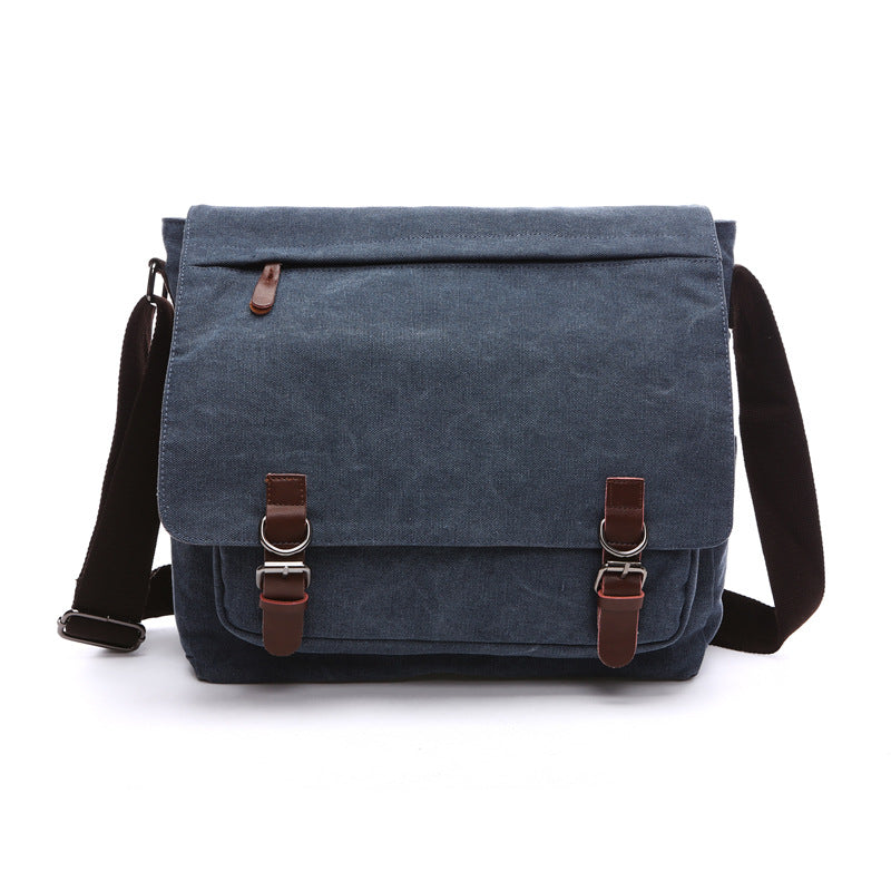 Rugged men's canvas crossbody shoulder bag, perfect for daily essentials & travel, featuring an adjustable strap.