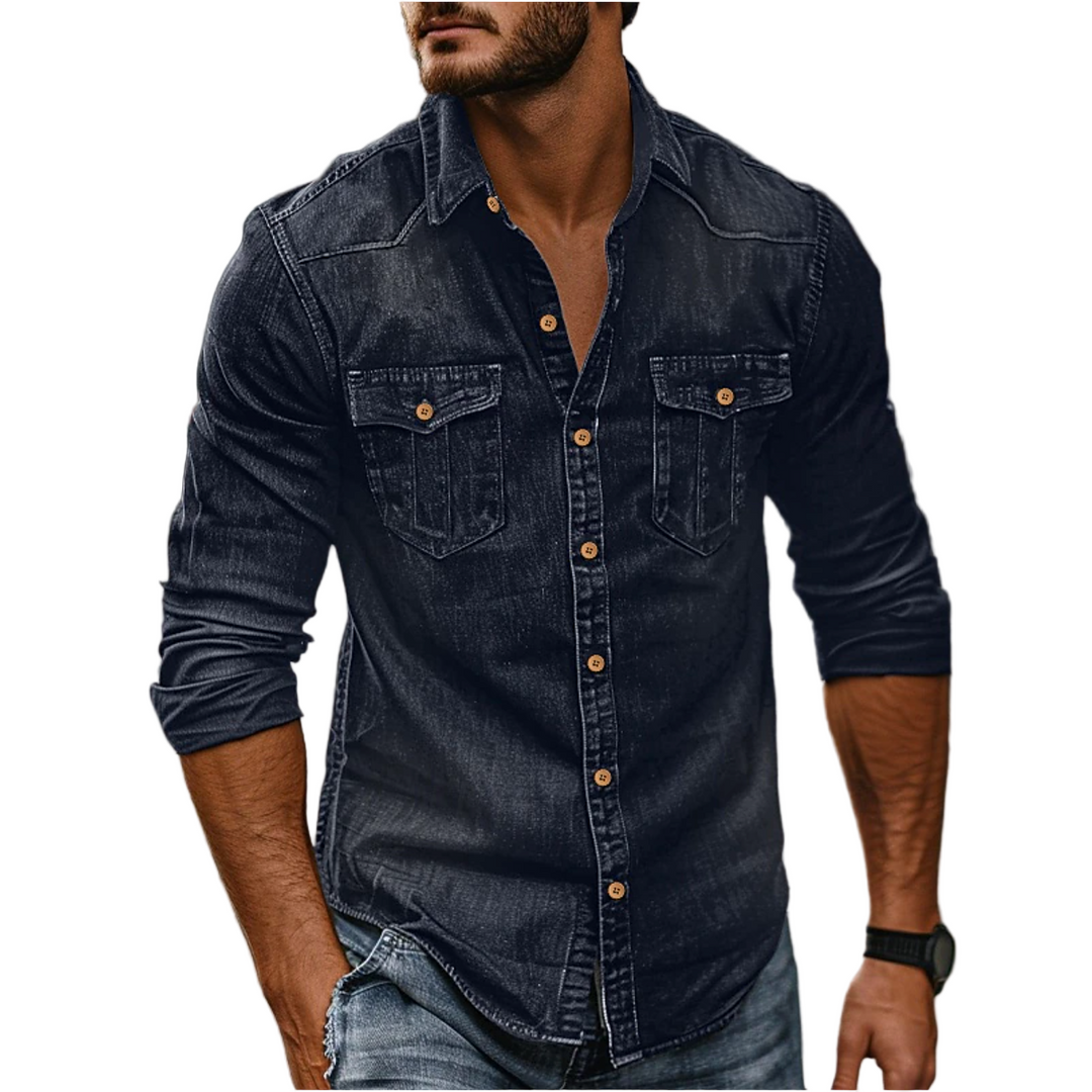 Men's rugged long sleeve button-up shirt with dual chest pockets, perfect for casual or workwear style.