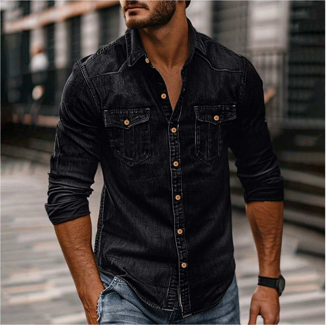 Versatile men's long sleeve button-up shirt in a modern fit, ideal for everyday wear and layering.
