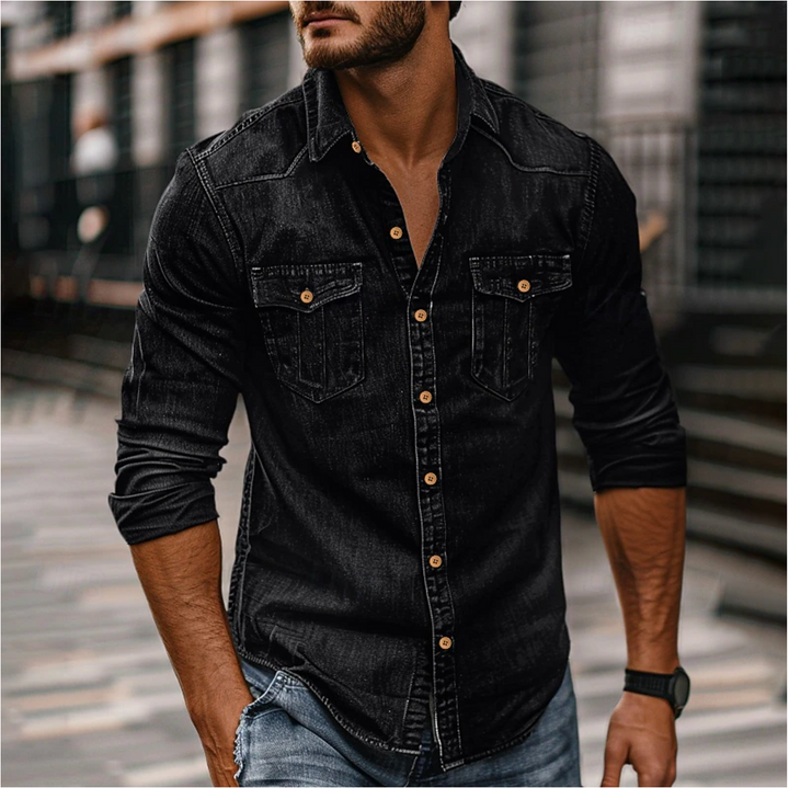 Versatile men's long sleeve button-up shirt in a modern fit, ideal for everyday wear and layering.