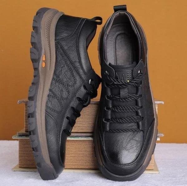 Men's rugged round toe low top lace-up shoes in brown, ideal for comfortable casual everyday footwear.