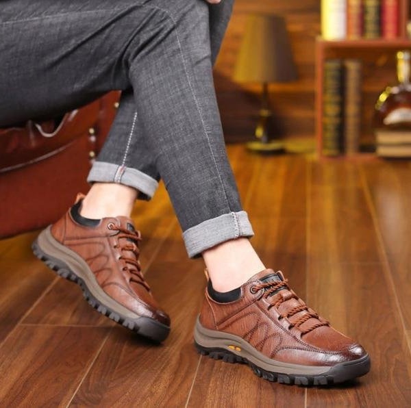 Durable men's casual low top lace-up shoes, offering rugged style and comfort for all-day wear.