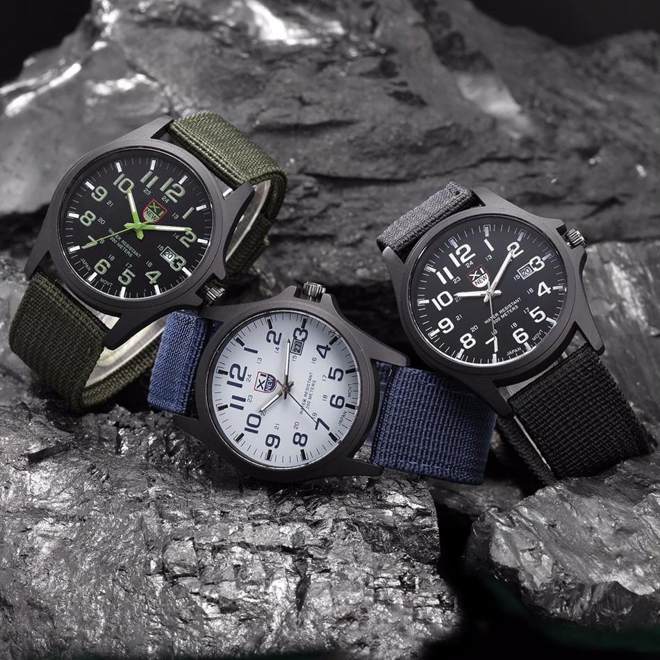 Men's rugged military watch with luminous dial, perfect for outdoor tactical use.