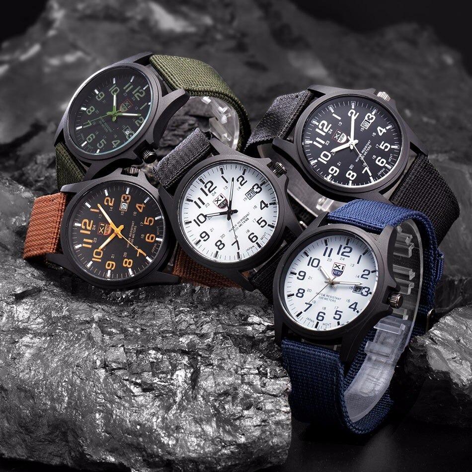 Durable men's stainless steel military watch, rugged quartz timepiece for outdoor gear.