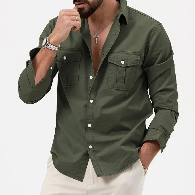 Lightweight men's tactical shirt for outdoor hiking & camping. Quick-dry, durable utility shirt.