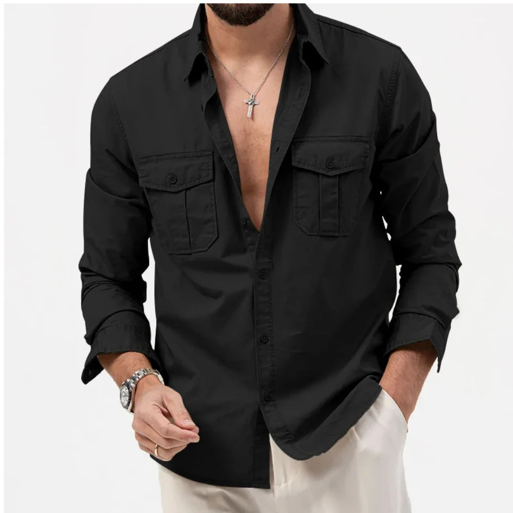 Casual men's quick-dry button-up shirt. Perfect for travel, outdoor activities, or daily wear.