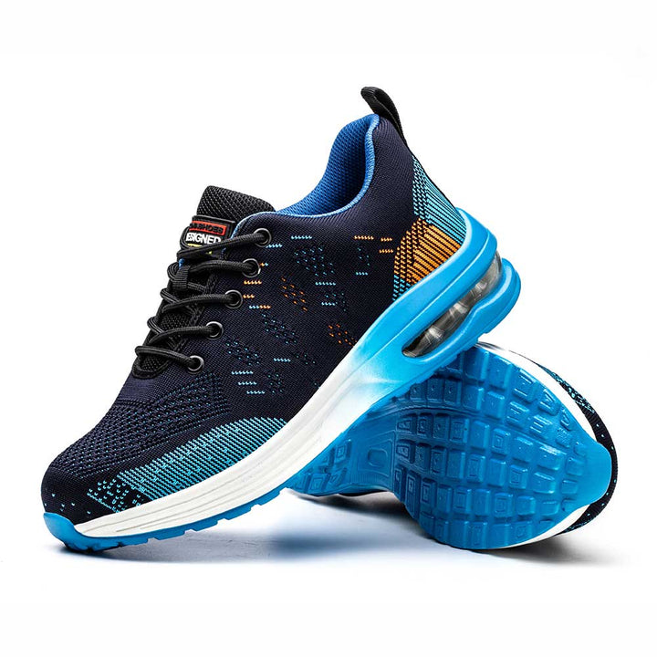 Lightweight & breathable men's blue steel toe safety sneakers, designed for all-day comfort & protection.