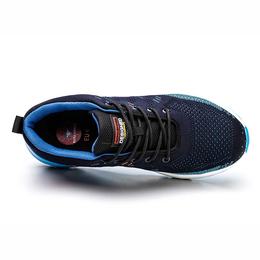 Stylish men's blue steel toe work sneakers with durable anti-slip sole, perfect for active industrial use.