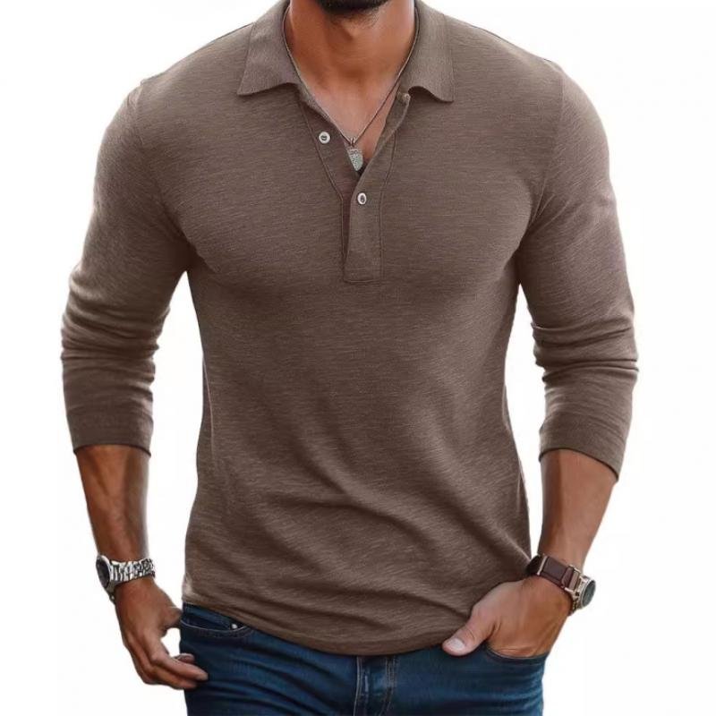 Men's satin-smooth slim fit long sleeve polo shirt, perfect for versatile casual & business casual wear.