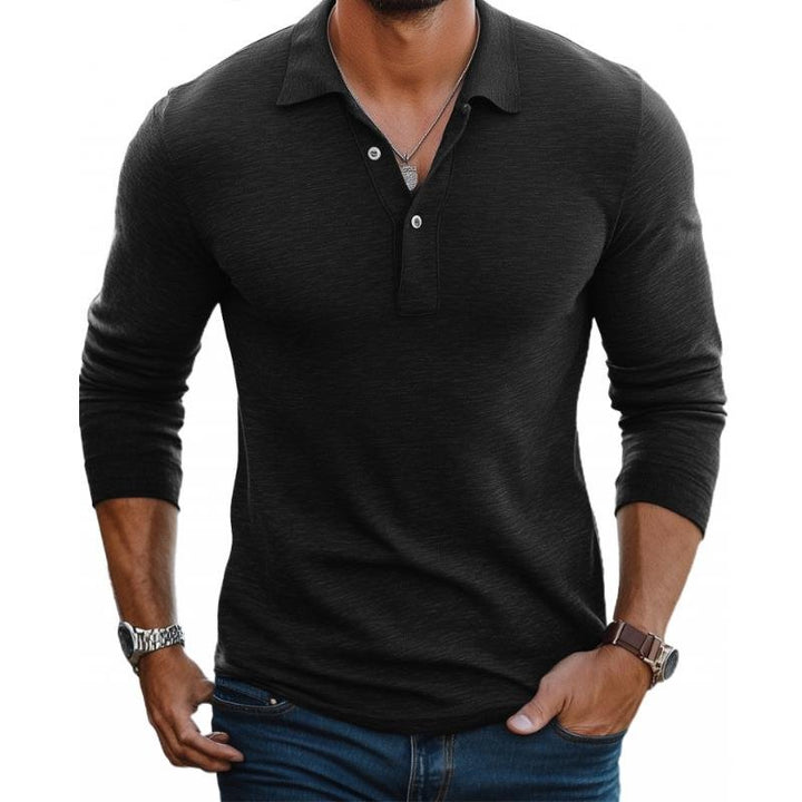 Stylish men's slim fit long sleeve polo shirt with classic collar & breathable fabric for everyday fashion.