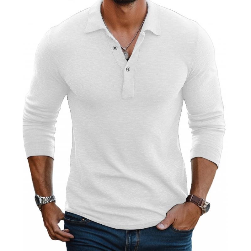 Satin-smooth long sleeve slim fit polo shirt for men, a versatile wardrobe essential for casual & business casual.