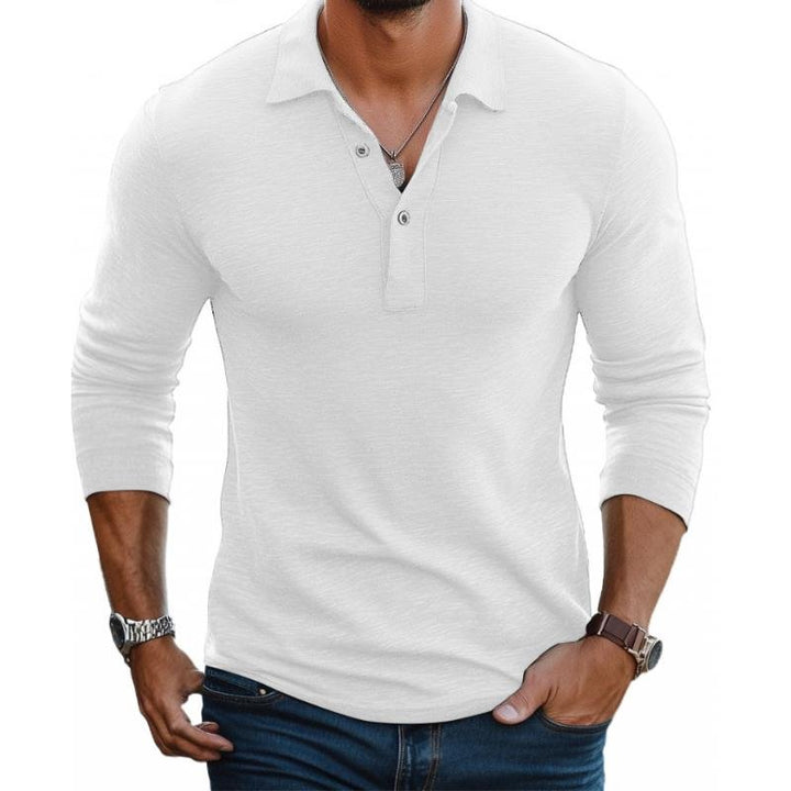 Satin-smooth long sleeve slim fit polo shirt for men, a versatile wardrobe essential for casual & business casual.