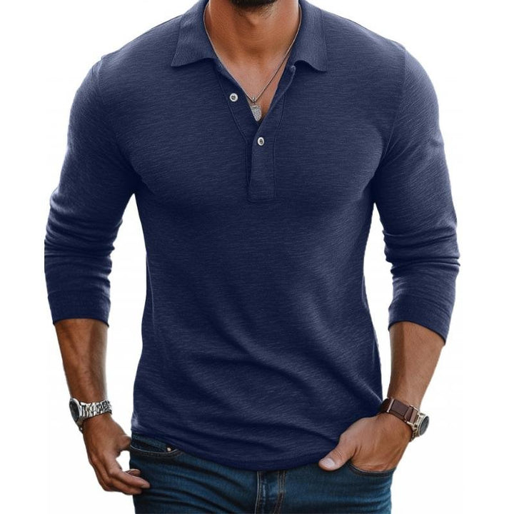 Men's slim fit long sleeve polo shirt featuring a classic button placket & breathable, satin-smooth fabric.