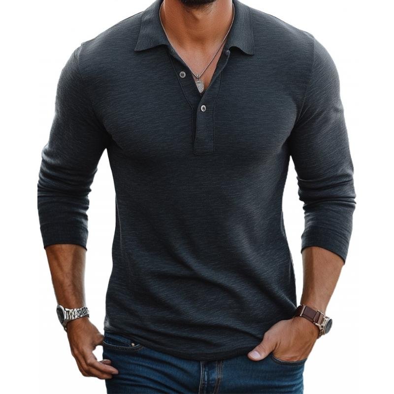 Elegant men's long sleeve slim fit polo shirt, an everyday fashion essential for a polished versatile look.