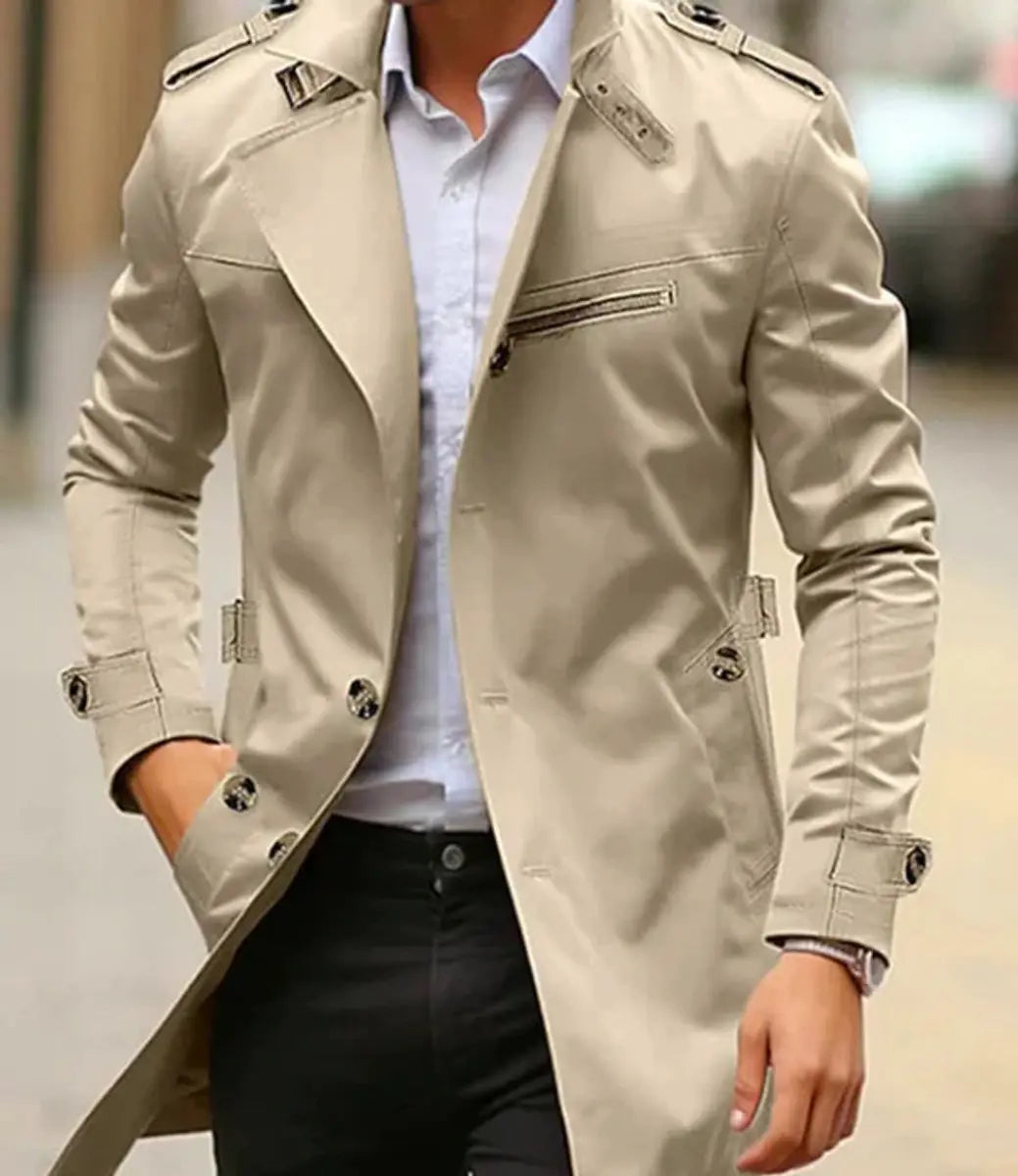 Men's sharp slim-fit belted trench coat. Versatile outerwear for stylish city fashion. Ideal for spring & fall.
