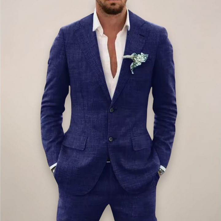 Men's sharp tailored two-piece suit, perfect for business meetings, weddings & formal events.