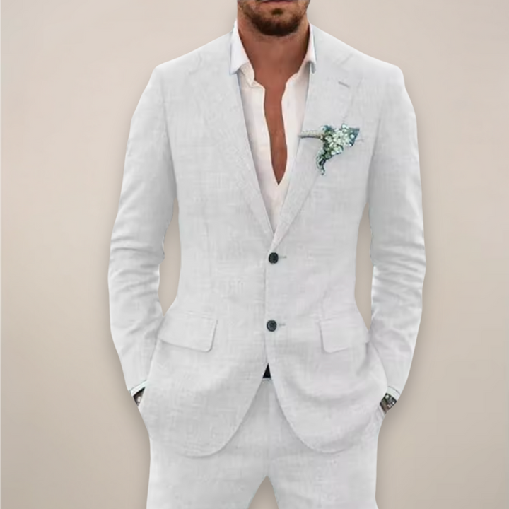 Men's classic tailored two-piece suit. Achieve a sharp, sophisticated look for any formal or professional setting.