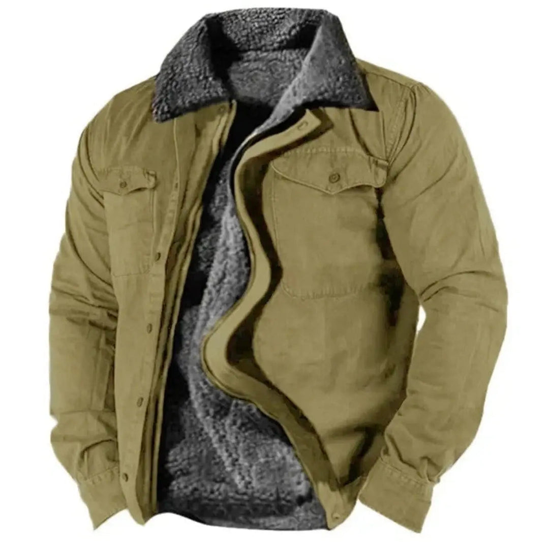 Stylish men's Sherpa-lined Western shirt jacket. Cozy, warm, rugged outerwear for autumn & winter smart casual looks.