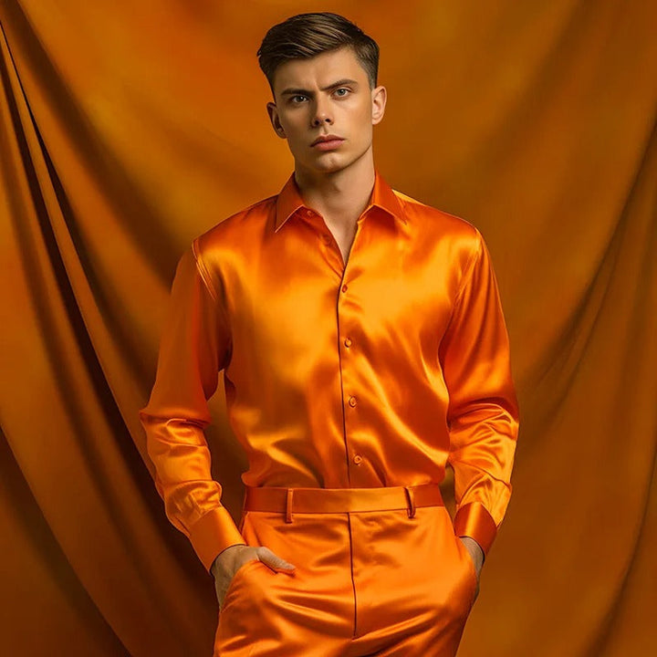 Sophisticated men's shiny dress shirt, perfect for formal business events or elegant evening wear. Tailored.