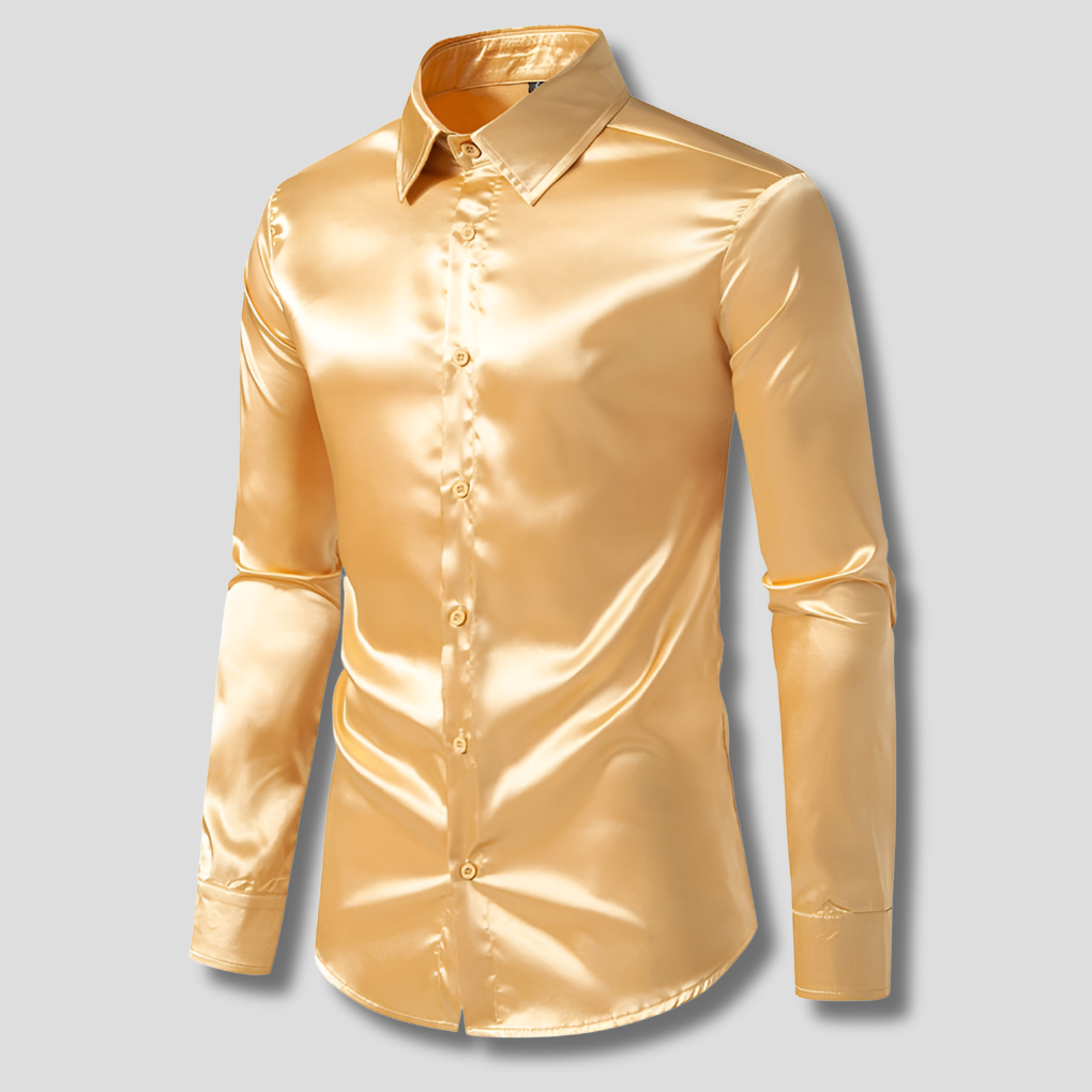 Versatile men's shiny formal dress shirt, ideal for business, parties, or any elegant event. Modern fit.