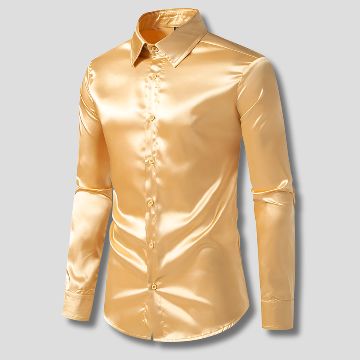 Versatile men's shiny formal dress shirt, ideal for business, parties, or any elegant event. Modern fit.