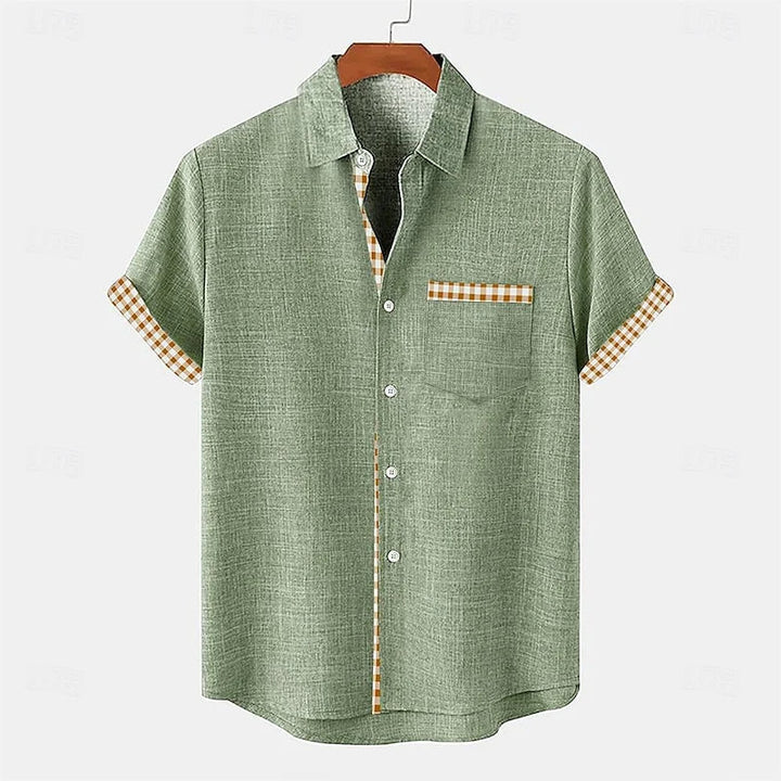 Men's short sleeve casual shirt with stylish contrast trim detail, perfect for summer everyday wear & men's fashion.