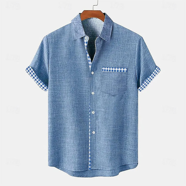 Stylish men's summer short sleeve shirt featuring a modern contrast trim, ideal for casual men's clothing.