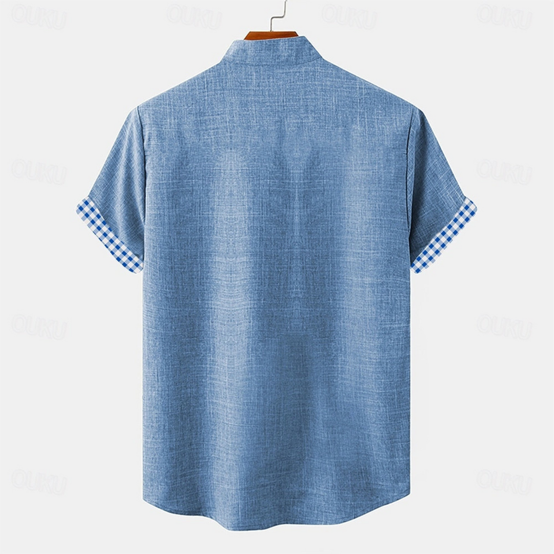 Classic men's short sleeve casual shirt with eye-catching contrast trim detail, great for any summer outfit.