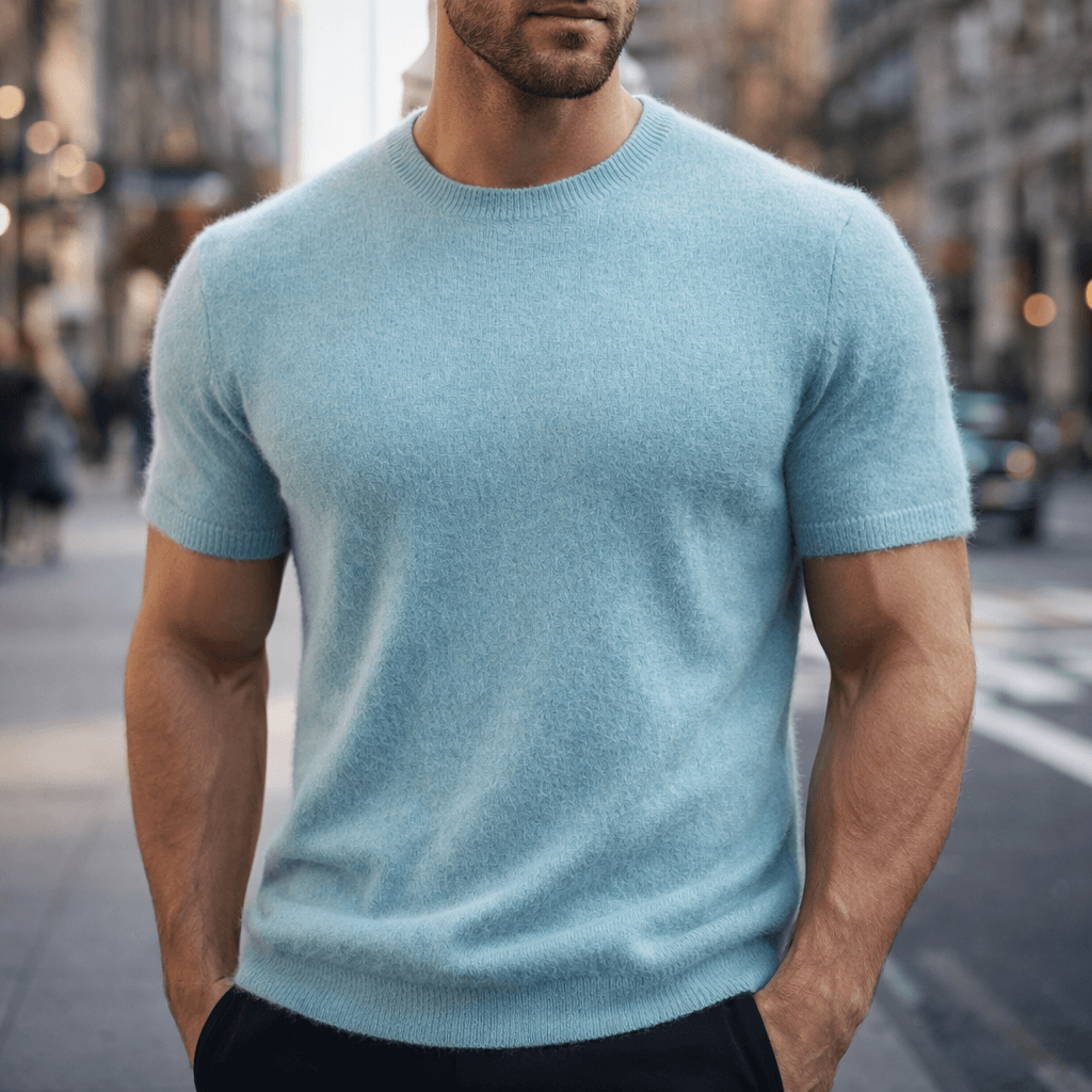 Effortless men's short sleeve crew neck t-shirt. A smart casual knitted top for everyday fashion.