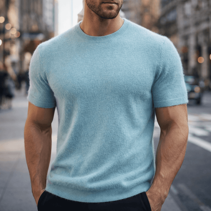 Effortless men's short sleeve crew neck t-shirt. A smart casual knitted top for everyday fashion.