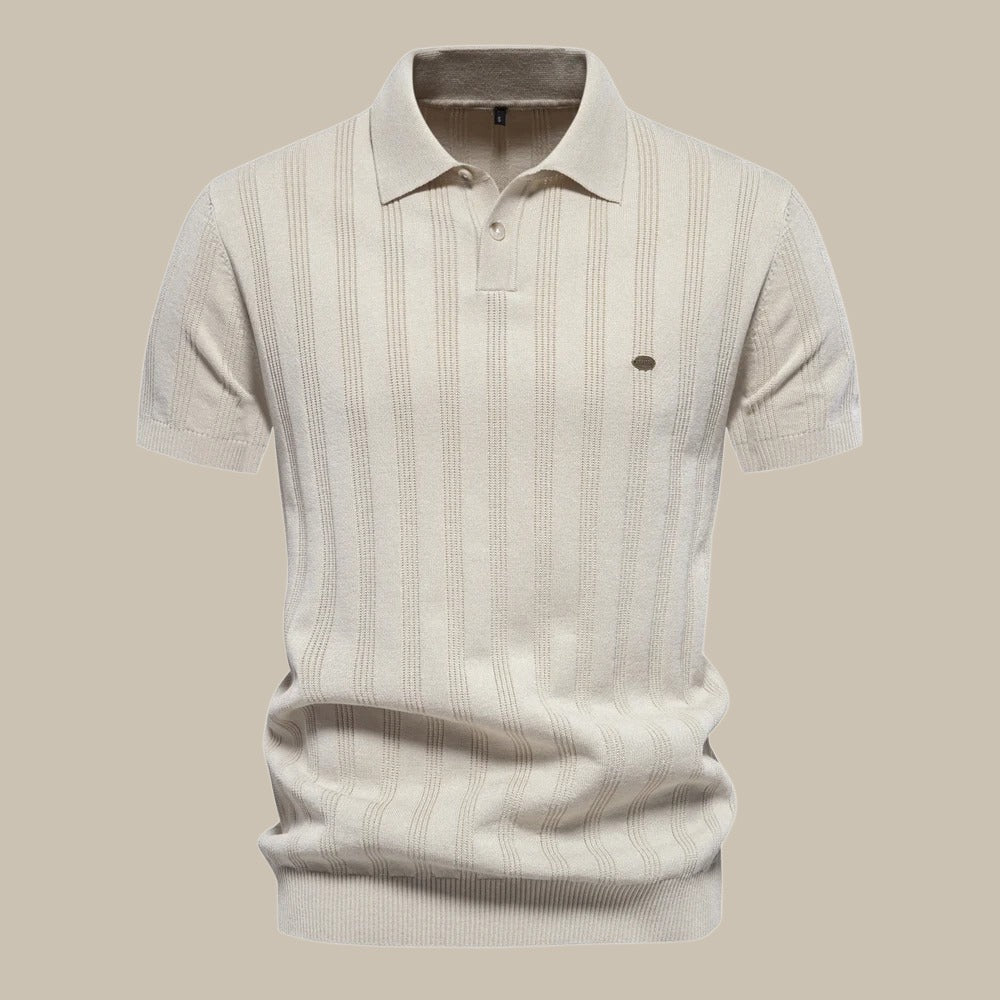 Men's short sleeve knit polo shirt in a smart-casual classic design, perfect for versatile men's fashion.