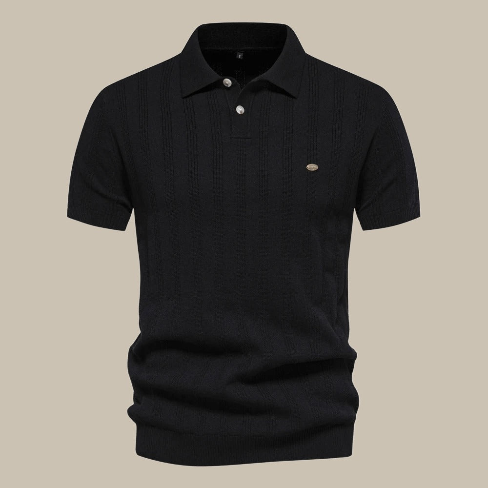Classic men's short sleeve knit polo shirt, a comfortable and stylish smart-casual top for daily wear.