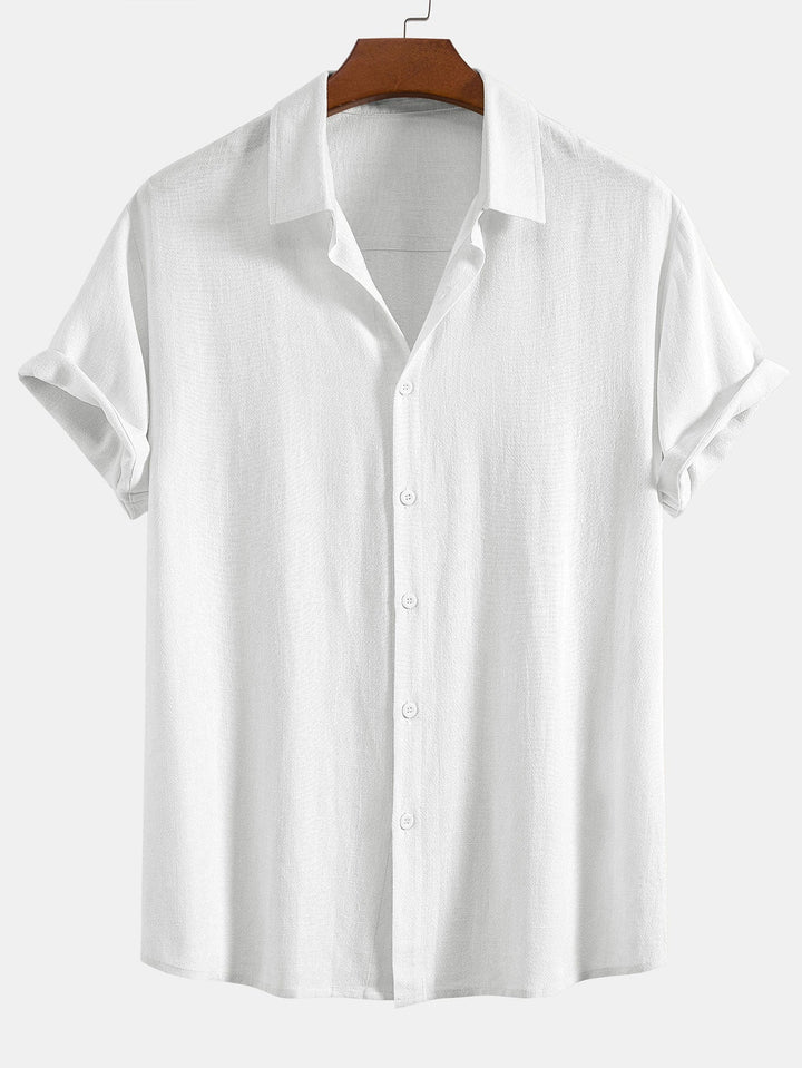 Men's casual short sleeve button-up shirt with a relaxed fit, a comfortable summer fashion staple for men.