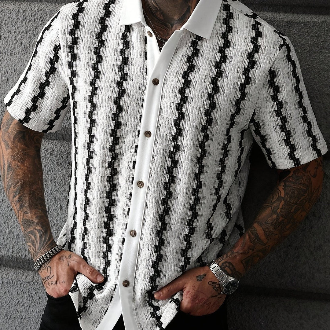 Men's classic striped short sleeve shirt, designed for effortless summer fashion and versatility.