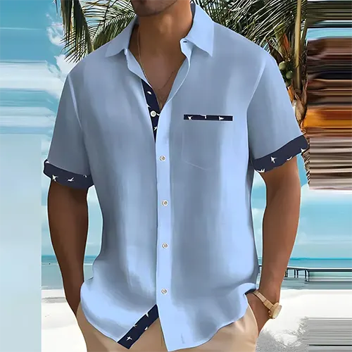 Breathable men's short sleeve shirt, ideal for summer style. Easy care fabric for comfortable, warm weather fashion.