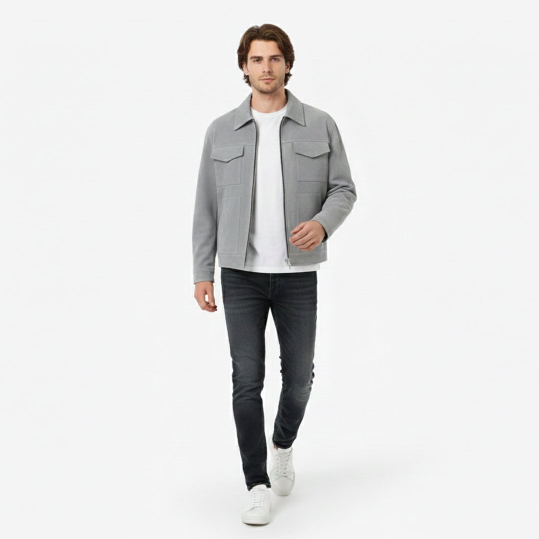 Stylish men's brown zip jacket, a warm city-style outerwear piece for winter and everyday fashion.
