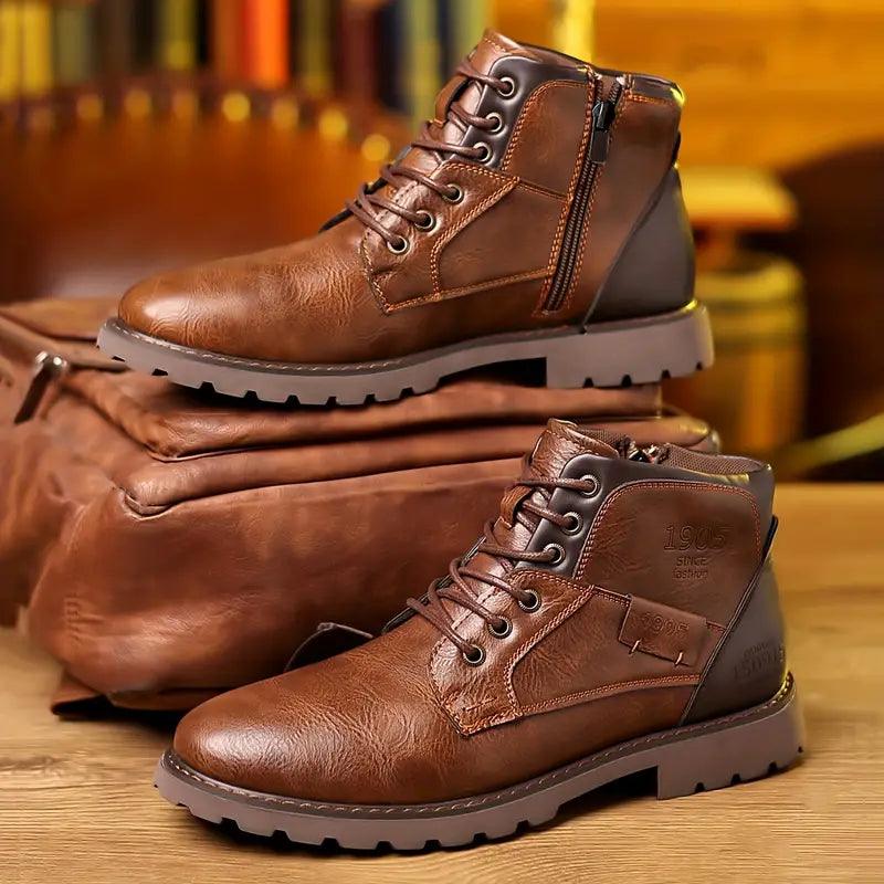 Polished men's fashion dress boots with sleek design. Zipper closure for easy wear. Essential for modern business attire.