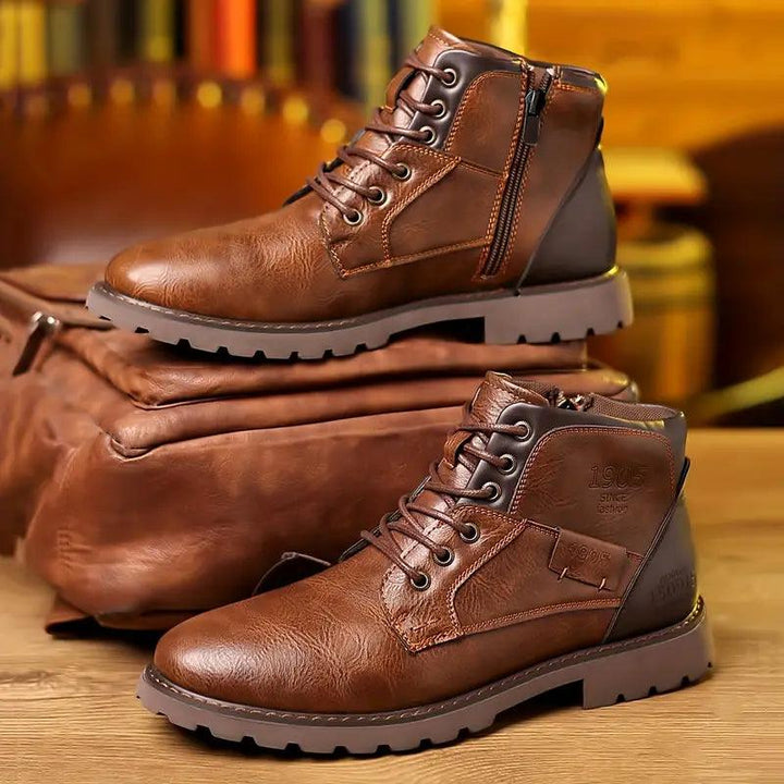 Polished men's fashion dress boots with sleek design. Zipper closure for easy wear. Essential for modern business attire.