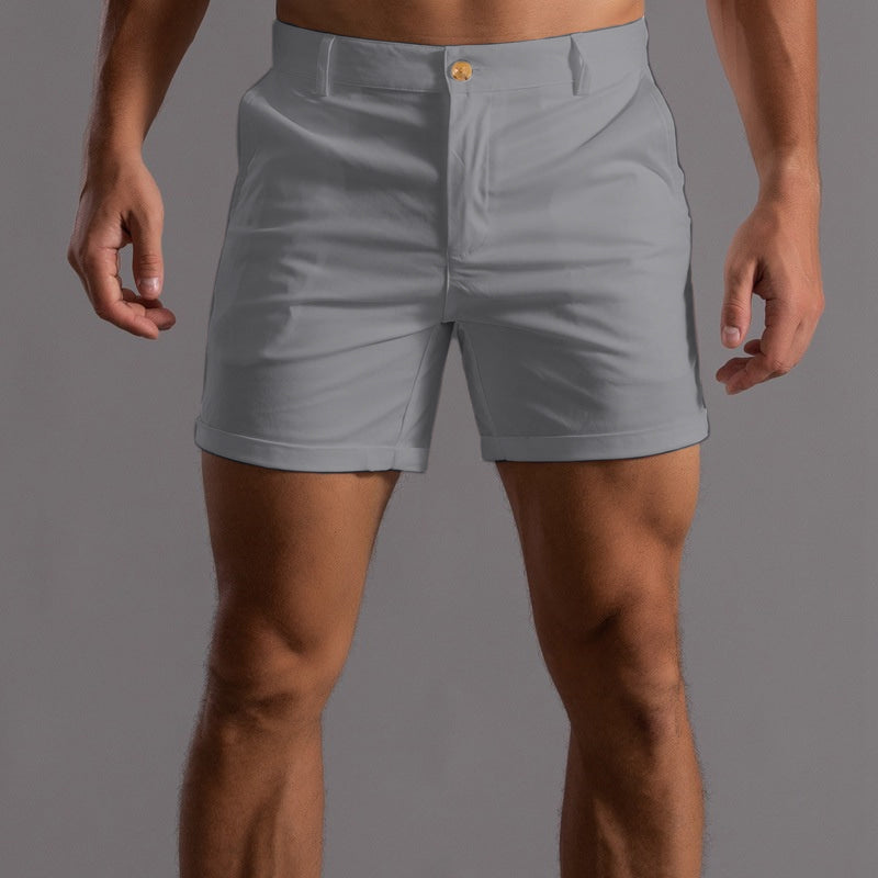 Black men's tailored chino shorts, offering sleek style & comfort for modern summer casual fashion. Versatile and elegant.