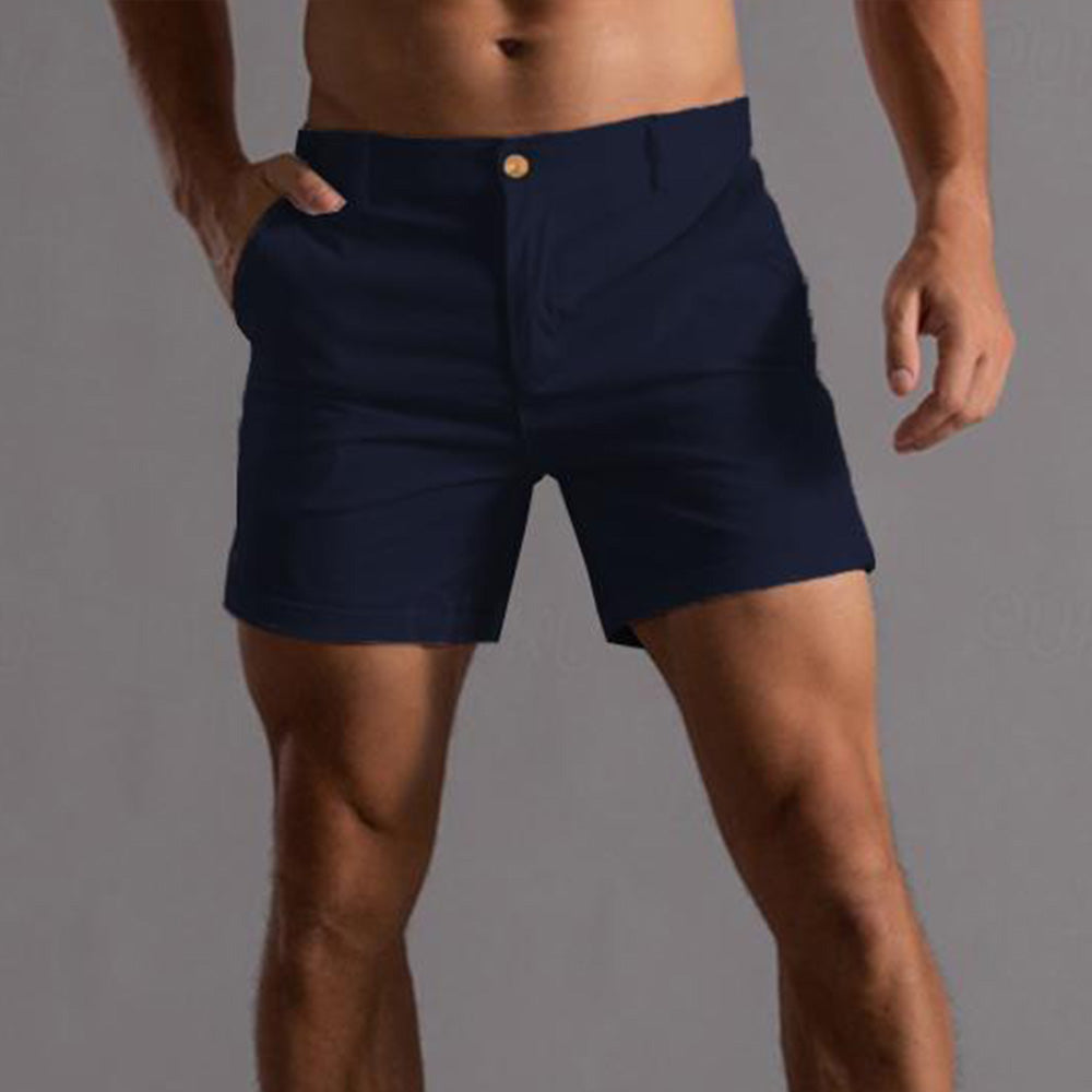 Close-up of men's sleek tailored chino shorts, showcasing the fit, quality fabric, and modern summer style.